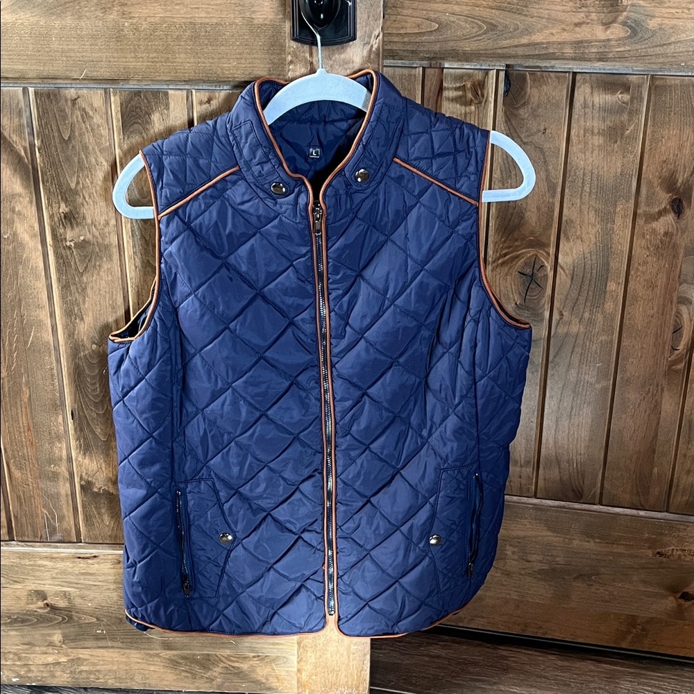 Quilted Navy Blue Vest with Orange Trim